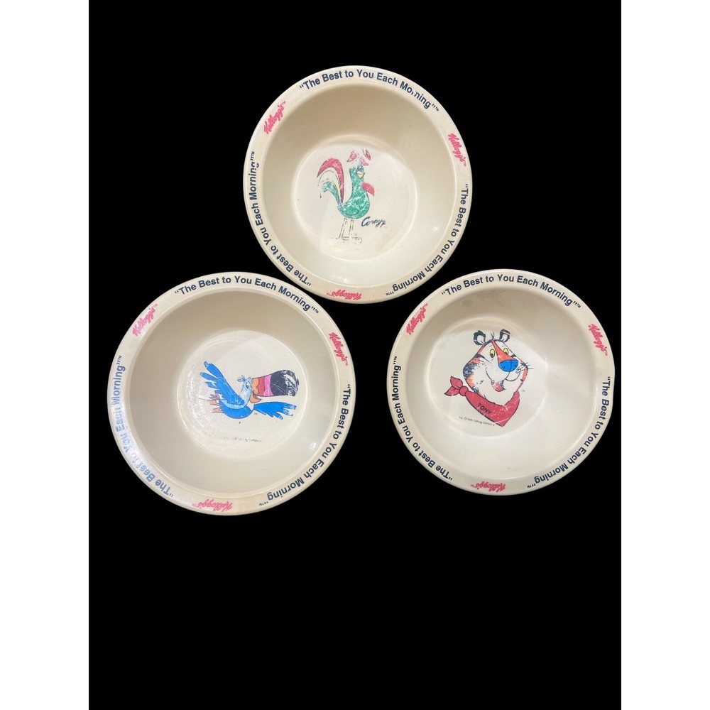 3 Kellogg's Breakfast Cereal Bowls 1995 Plastic Tony Tiger Fruit loops